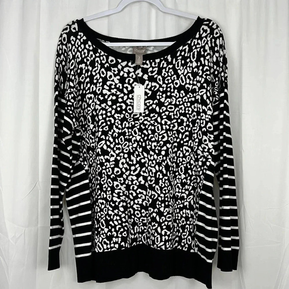 Chico’s New Graphic Leopard Boat-Neck Pullover Sweater - Picture 1 of 5
